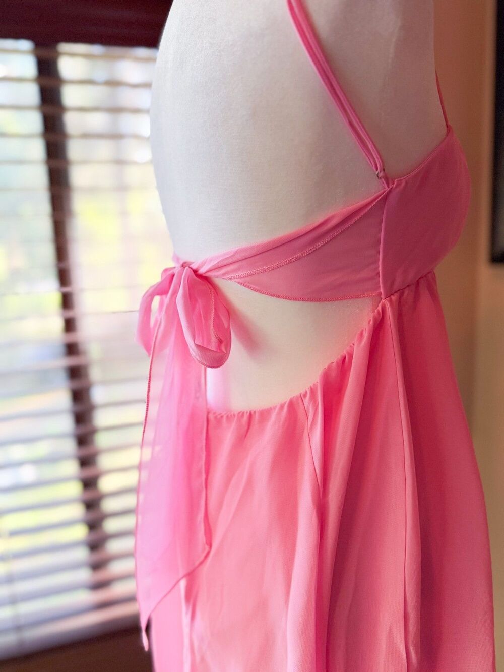 Lucy in the sky Pink Chiffon Baby Doll Mini Dress Y2K Spaghetti Strap Medium